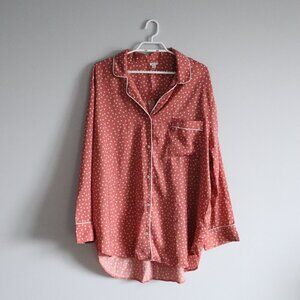 Aerie Women's‎ Sz XXL Pink Buttoned Satin Stars Collared V-Neck Pajama Sleepwear